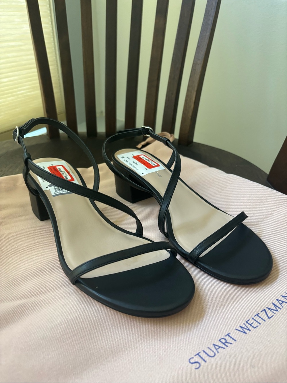 Stuart Weitzman Aliza Black Strappy Block Heel Sandals